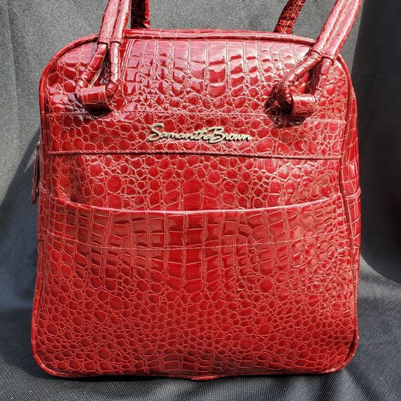 Samantha Brown Travel Bag Carry On Croc Embossed Red Weekender Handles 15x14x9" - Picture 2 of 16